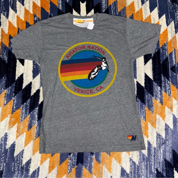 Aviator Nation Crewneck Logo T-Shirt size Medium gray Venice CA Signature Tee - Picture 1 of 9